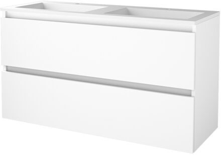 Badmeubelset BWS Salt 120x46cm Greeploos 2 Lades Met Wastafel 2 Kraangaten Ice White Wit