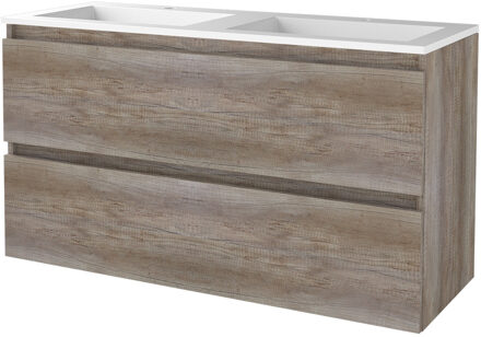 Badmeubelset BWS Salt 120x46cm Greeploos 2 Lades Met Wastafel 2 Kraangaten Scotch Oak Bruin