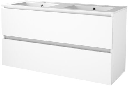 Badmeubelset BWS Salt 120x46cm Greeploos 2 Lades Met Wastafel Porselein 2 Kraangaten Ice White Wit