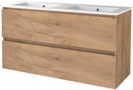 Badmeubelset BWS Salt 120x46cm Greeploos 2 Lades Met Wastafel Porselein 2 Kraangaten Whisky Oak Bruin