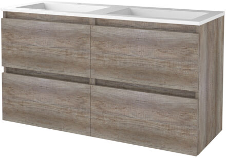 Badmeubelset BWS Salt 120x46cm Greeploos 4 Lades Met Wastafel Acryl 2 Kraangaten Scotch Oak Bruin