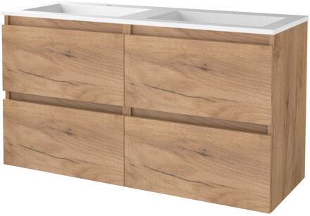 Badmeubelset BWS Salt 120x46cm Greeploos 4 Lades Met Wastafel Acryl 2 Kraangaten Whisky Oak Bruin