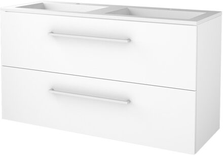 Badmeubelset BWS Salt 120x46cm Met Grepen 2 Lades Met Wastafel 2 Kraangaten Ice White Wit