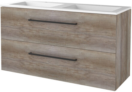 Badmeubelset BWS Salt 120x46cm Met Grepen 2 Lades Met Wastafel 2 Kraangaten Scotch Oak Bruin