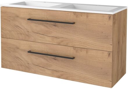 Badmeubelset BWS Salt 120x46cm Met Grepen 2 Lades Met Wastafel 2 Kraangaten Whisky Oak Bruin