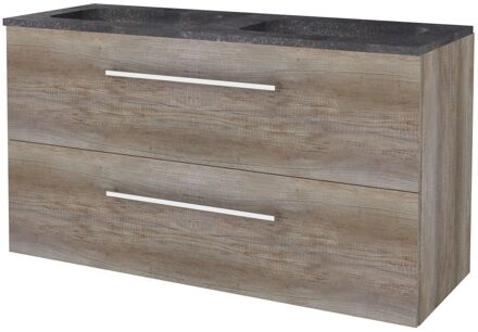 Badmeubelset BWS Salt 120x46cm Met Grepen 2 Lades Met Wastafel Hardsteen 2 Kraangaten Scotch Oak Bruin