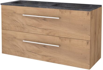 Badmeubelset BWS Salt 120x46cm Met Grepen 2 Lades Met Wastafel Hardsteen 2 Kraangaten Whisky Oak Bruin