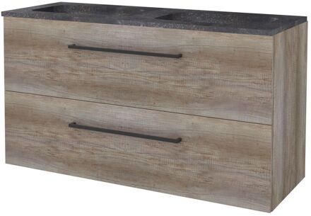 Badmeubelset BWS Salt 120x46cm Met Grepen 2 Lades Met Wastafel Hardsteen Scotch Oak Bruin