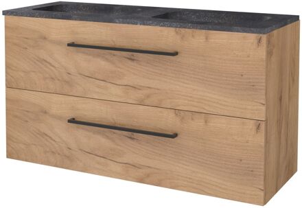 Badmeubelset BWS Salt 120x46cm Met Grepen 2 Lades Met Wastafel Hardsteen Whisky Oak Bruin