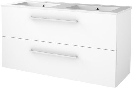 Badmeubelset BWS Salt 120x46cm Met Grepen 2 Lades Met Wastafel Porselein 2 Kraangaten Ice White Wit