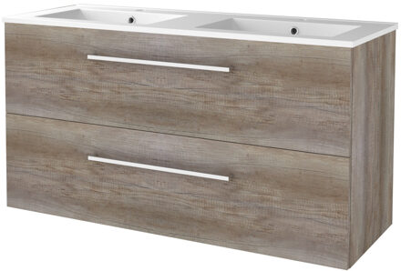 Badmeubelset BWS Salt 120x46cm Met Grepen 2 Lades Met Wastafel Porselein 2 Kraangaten Scotch Oak Bruin