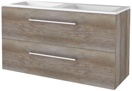 Badmeubelset BWS Salt 120x46cm Met Grepen 2 Lades Met Wastafel Scotch Oak Bruin