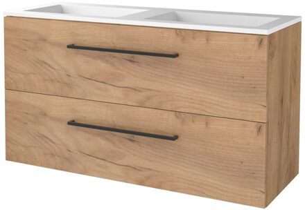 Badmeubelset BWS Salt 120x46cm Met Grepen 2 Lades Met Wastafel Whisky Oak Bruin