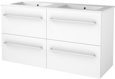 Badmeubelset BWS Salt 120x46cm Met Grepen 4 Lades Met Wastafel 2 Kraangaten Ice White Wit