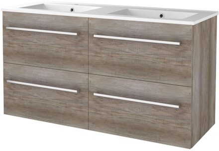 Badmeubelset BWS Salt 120x46cm Met Grepen 4 Lades Met Wastafel 2 Kraangaten Scotch Oak Bruin