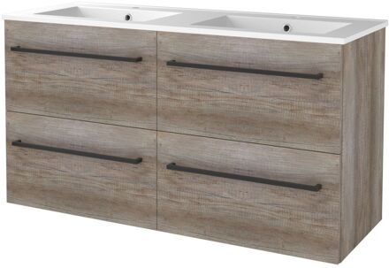 Badmeubelset BWS Salt 120x46cm Met Grepen 4 Lades Met Wastafel 2 Kraangaten Scotch Oak Bruin