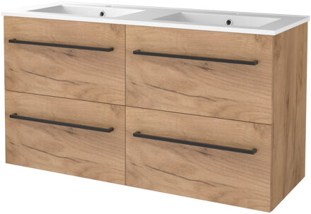 Badmeubelset BWS Salt 120x46cm Met Grepen 4 Lades Met Wastafel 2 Kraangaten Whisky Oak Bruin