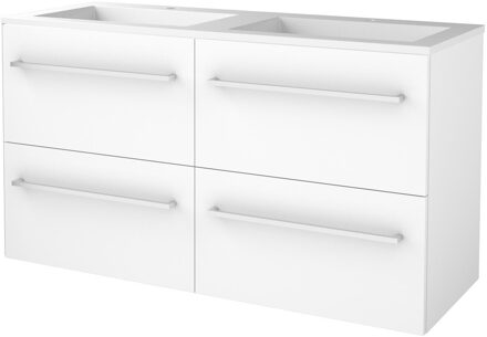 Badmeubelset BWS Salt 120x46cm Met Grepen 4 Lades Met Wastafel Acryl 2 Kraangaten Ice White Wit