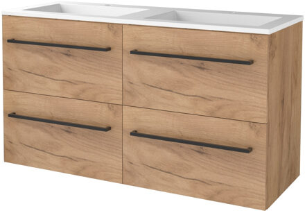 Badmeubelset BWS Salt 120x46cm Met Grepen 4 Lades Met Wastafel Acryl 2 Kraangaten Whisky Oak Bruin