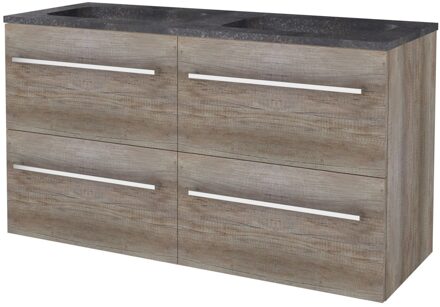 Badmeubelset BWS Salt 120x46cm Met Grepen 4 Lades Met Wastafel Hardsteen 2 Kraangaten Scotch Oak Bruin