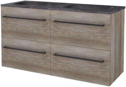 Badmeubelset BWS Salt 120x46cm Met Grepen 4 Lades Met Wastafel Hardsteen 2 Kraangaten Scotch Oak Bruin