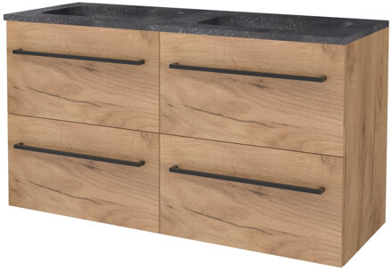 Badmeubelset BWS Salt 120x46cm Met Grepen 4 Lades Met Wastafel Hardsteen 2 Kraangaten Whisky Oak Bruin