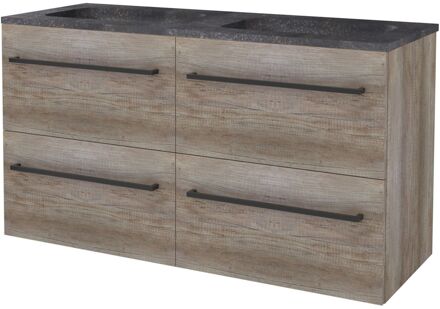 Badmeubelset BWS Salt 120x46cm Met Grepen 4 Lades Met Wastafel Hardsteen Scotch Oak Bruin