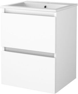 Badmeubelset BWS Salt 50x46cm Greeploos 2 Lades Met Wastafel 1 Kraangat Ice White Wit