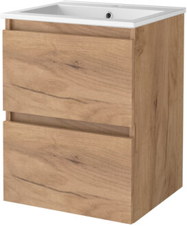 Badmeubelset BWS Salt 50x46cm Greeploos 2 Lades Met Wastafel 1 Kraangat Whisky Oak Bruin