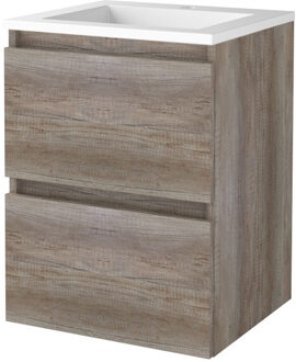 Badmeubelset BWS Salt 50x46cm Greeploos 2 Lades Met Wastafel Acryl 1 Kraangat Scotch Oak Bruin