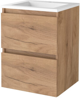 Badmeubelset BWS Salt 50x46cm Greeploos 2 Lades Met Wastafel Acryl 1 Kraangat Whisky Oak Bruin