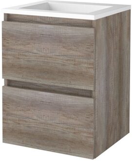 Badmeubelset BWS Salt 50x46cm Greeploos 2 Lades Met Wastafel Acryl Scotch Oak Bruin