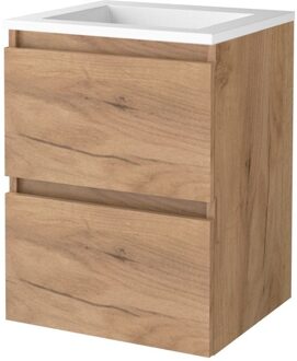 Badmeubelset BWS Salt 50x46cm Greeploos 2 Lades Met Wastafel Acryl Whisky Oak Bruin