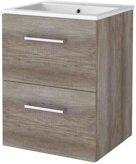 Badmeubelset BWS Salt 50x46cm Met Grepen 2 Lades Met Wastafel 1 Kraangat Scotch Oak Bruin