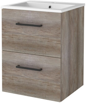 Badmeubelset BWS Salt 50x46cm Met Grepen 2 Lades Met Wastafel 1 Kraangat Scotch Oak Bruin