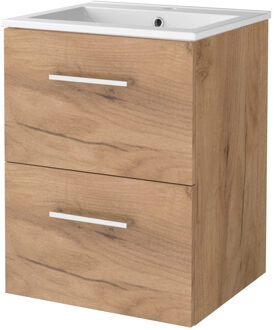 Badmeubelset BWS Salt 50x46cm Met Grepen 2 Lades Met Wastafel 1 Kraangat Whisky Oak Bruin