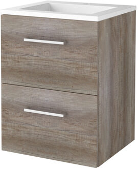 Badmeubelset BWS Salt 50x46cm Met Grepen 2 Lades Met Wastafel Acryl 1 Kraangat Scotch Oak Bruin