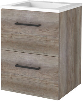 Badmeubelset BWS Salt 50x46cm Met Grepen 2 Lades Met Wastafel Acryl 1 Kraangat Scotch Oak Bruin