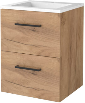 Badmeubelset BWS Salt 50x46cm Met Grepen 2 Lades Met Wastafel Acryl 1 Kraangat Whisky Oak Bruin