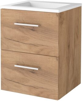 Badmeubelset BWS Salt 50x46cm Met Grepen 2 Lades Met Wastafel Acryl Whisky Oak Bruin