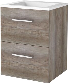 Badmeubelset BWS Salt 50x46cm Met Grepen (Kleurkeuze) 2 Lades Met Wastafel Acryl Scotch Oak Bruin