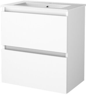 Badmeubelset BWS Salt 60x39cm Greeploos 2 Lades Met Wastafel 1 Kraangat Ice White Wit