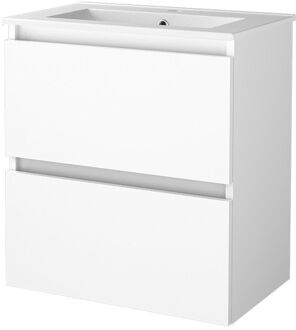 Badmeubelset BWS Salt 60x39cm Greeploos 2 Lades Met Wastafel 1 Kraangat Ice White Wit