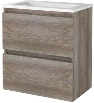 Badmeubelset BWS Salt 60x39cm Greeploos 2 Lades Met Wastafel Acryl 1 Kraangat Scotch Oak Bruin