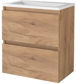 Badmeubelset BWS Salt 60x39cm Greeploos 2 Lades Met Wastafel Acryl 1 Kraangat Whisky Oak Bruin