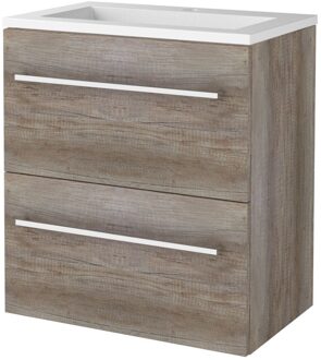 Badmeubelset BWS Salt 60x39cm Met Grepen 2 Lades Met Wastafel Acryl 1 Kraangat Scotch Oak Bruin