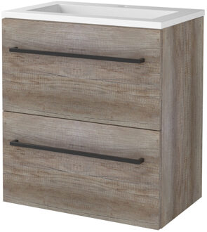 Badmeubelset BWS Salt 60x39cm Met Grepen 2 Lades Met Wastafel Acryl 1 Kraangat Scotch Oak Bruin