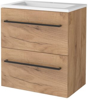 Badmeubelset BWS Salt 60x39cm Met Grepen 2 Lades Met Wastafel Acryl 1 Kraangat Whisky Oak Bruin