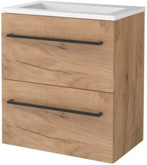 Badmeubelset BWS Salt 60x39cm Met Grepen 2 Lades Met Wastafel Acryl Whisky Oak Bruin