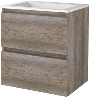 Badmeubelset BWS Salt 60x46cm Greeploos 2 Lades Met Wastafel Acryl 1 Kraangat Scotch Oak Bruin